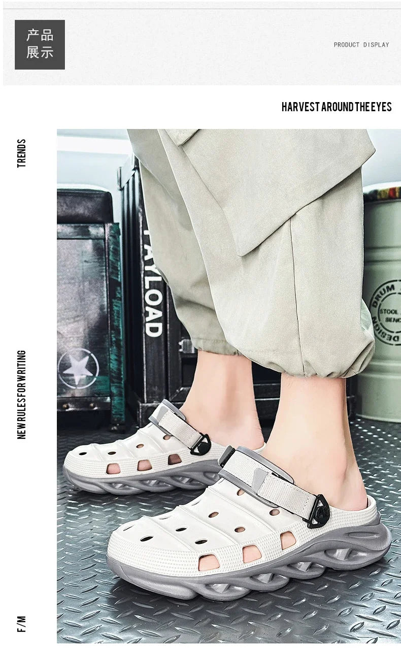 New 2024 Summer Thick Bottom Patchwork Fashion Sandals Men Casual Beach Shoes Hollow-Out Garden Clogs Outdoor Slippers EVA Shoes