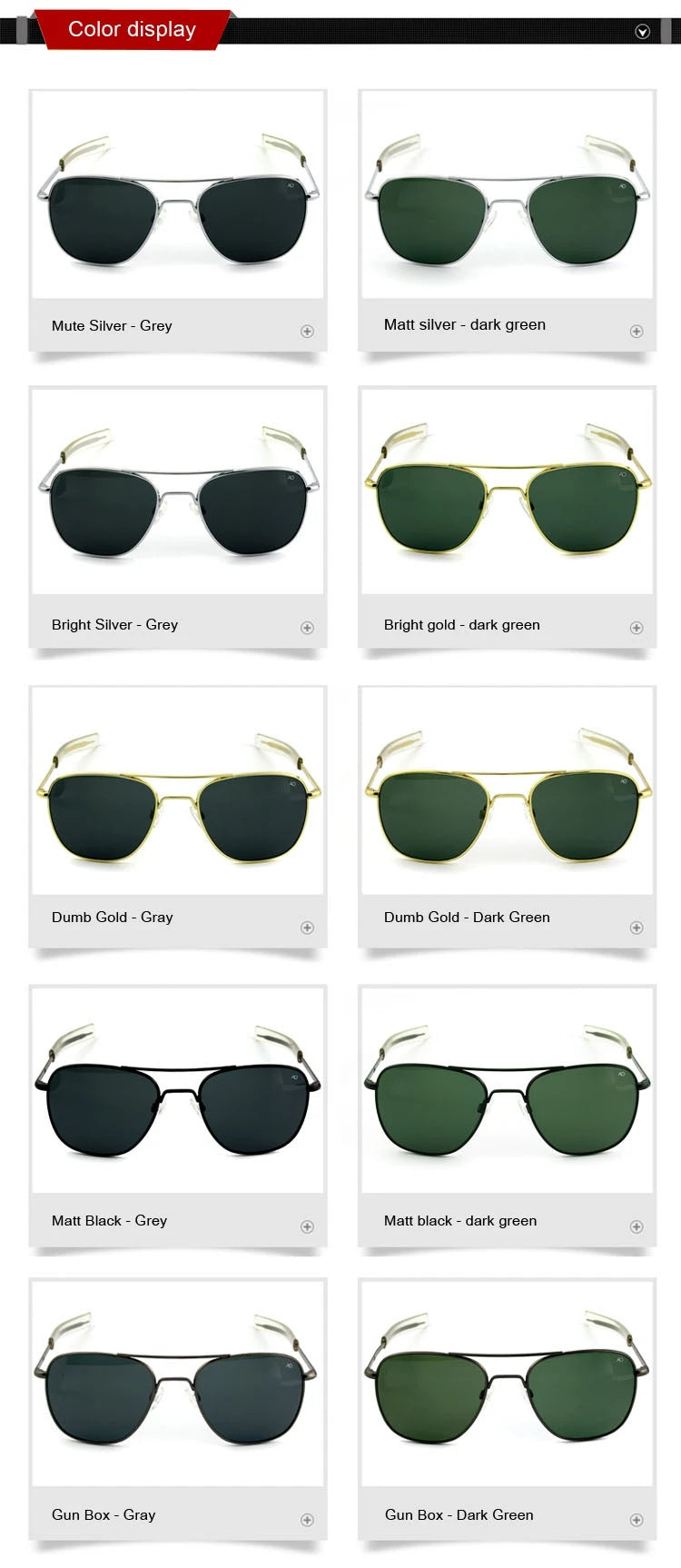 Pilot AO Sunglasses Men Top Quality Brand Designer AGX Tempered Glass Lens Sun Glasses Male