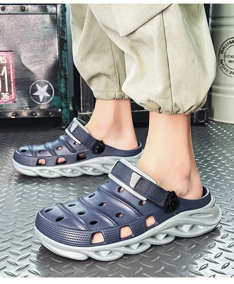 New 2024 Summer Thick Bottom Patchwork Fashion Sandals Men Casual Beach Shoes Hollow-Out Garden Clogs Outdoor Slippers EVA Shoes