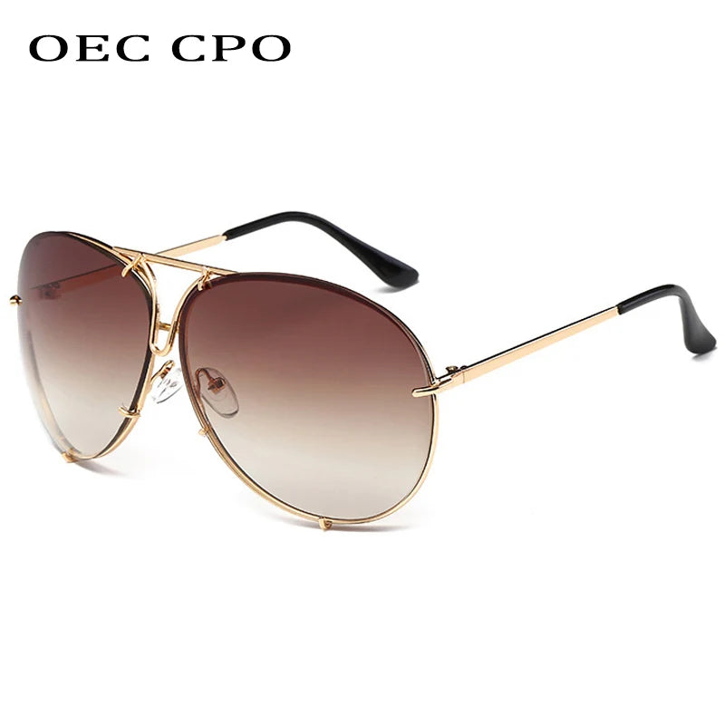 Oversized Pilot Sunglasses for Women - Luxury Brand Metal Mirror UV400 Fashion Shades