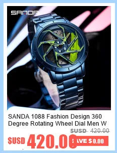 Fashion Men Watch Luxury 360 Rotating Car Wheel Dial Sports Quartz Watch Stainless Steel Casual Waterproof Wristwatch