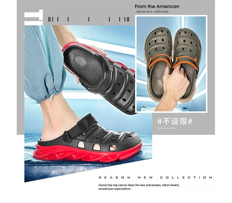 New 2024 Summer Thick Bottom Patchwork Fashion Sandals Men Casual Beach Shoes Hollow-Out Garden Clogs Outdoor Slippers EVA Shoes