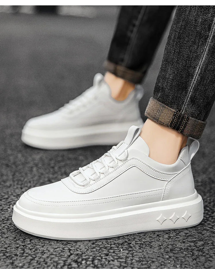 Men Thick Sole Shoes Flats Lace-Up Sneakers Men's Casual Lightweight Breathable Men White Business Travel Tenis Masculino DM-162