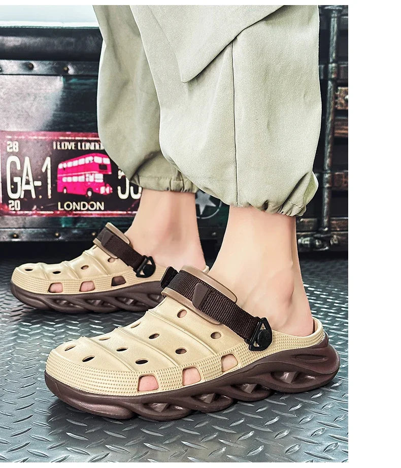 New 2024 Summer Thick Bottom Patchwork Fashion Sandals Men Casual Beach Shoes Hollow-Out Garden Clogs Outdoor Slippers EVA Shoes