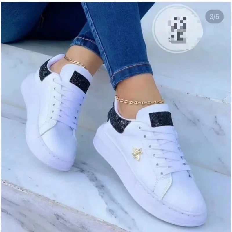 Autumn Shoes Waterproof White Sneakers for Women Korean Version Lace Up Casual Flat Sport Shoes Ladies Vulcanized Shoes